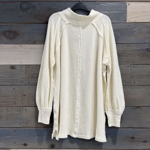 NWT Free People She's A Keeper Oversized Off Shoulder Sweater Tunic Cream L - Picture 8 of 12